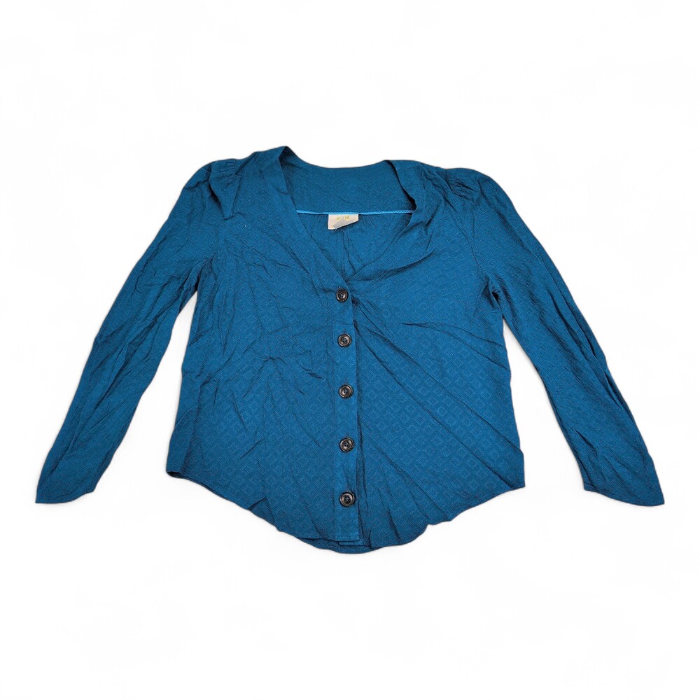 Maeve Teal Button-Front Long Sleeve Blouse Size 6